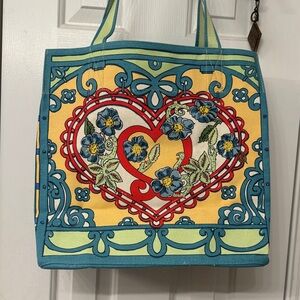 Floral Heart Embroidered Tote Bag - Multicolor